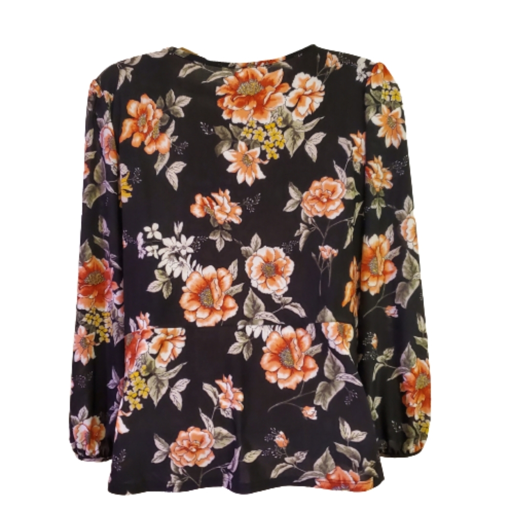 Lavish Brand Blouse, Black Multi-Color Floral, Size XL. NWOT - Picture 3 of 7